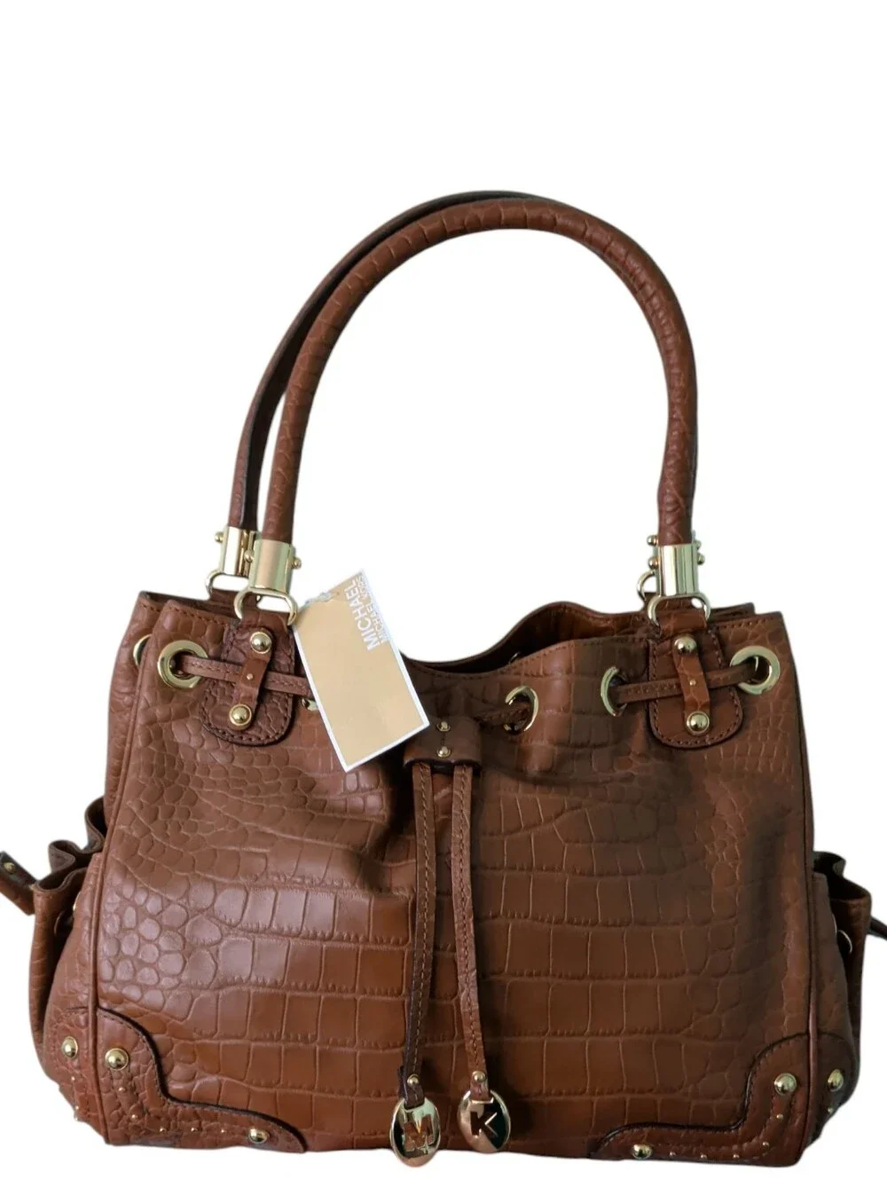 NWT Michael Kors genuine Leather Crocodile Pattern Mocha Large Tote Satchel